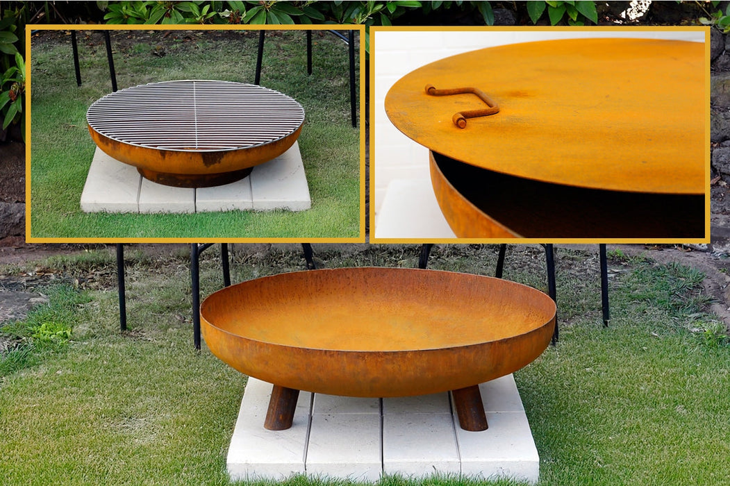 The Roma Fire Pit, Full Grill and Lid Bundle