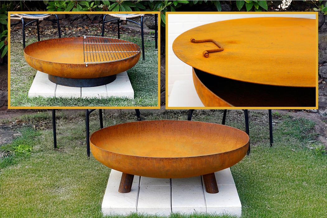 The Roma Fire Pit, Half-Grill and Lid Bundle
