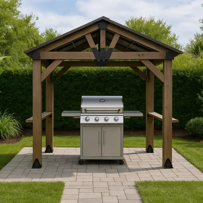 Yardtopia Oslo 2.4m x 1.8m BBQ/Grill Timber & Steel Gable Roof Gazebo