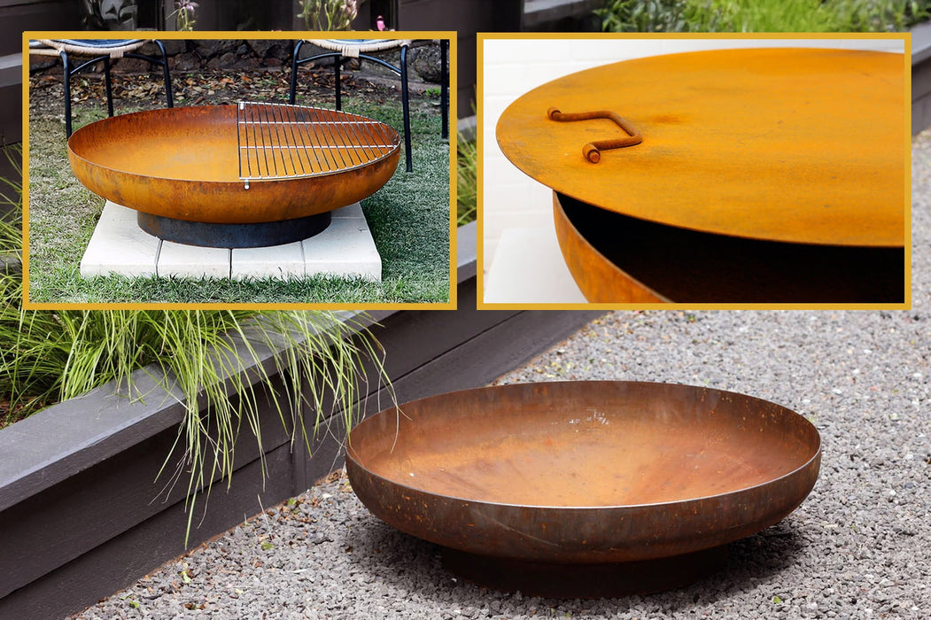 The Belmont Fire Pit, Half-Grill and Lid Bundle