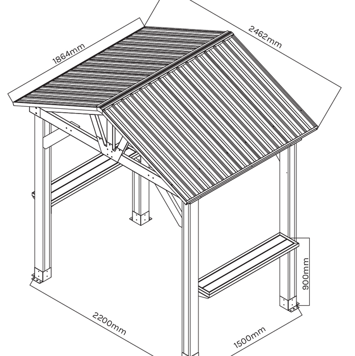 Yardtopia Oslo 2.4m x 1.8m BBQ/Grill Timber & Steel Gable Roof Gazebo