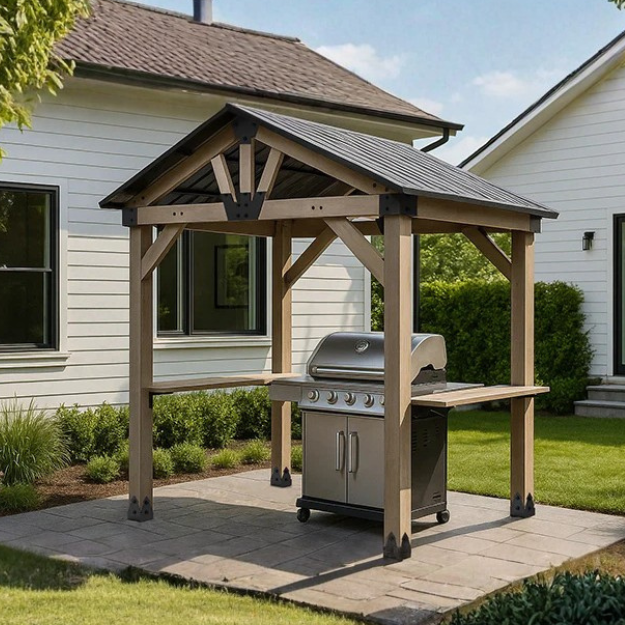 Yardtopia Oslo 2.4m x 1.8m BBQ/Grill Timber & Steel Gable Roof Gazebo